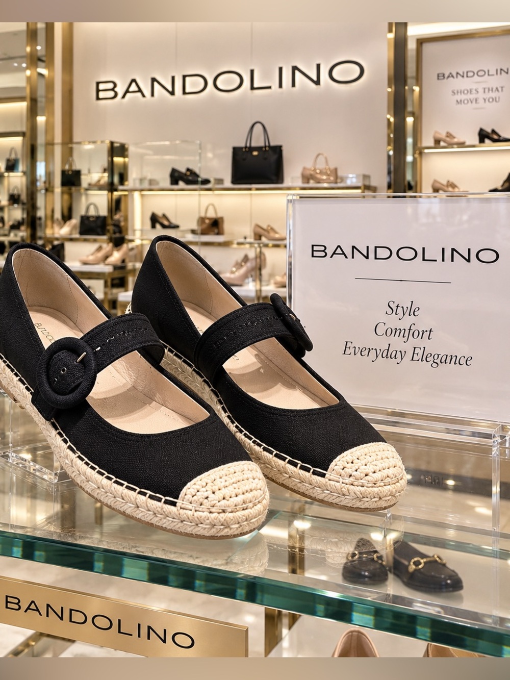 Bandolino Black Canvas Mary Jane Espadrilles with Natural Woven Toe 6.5 NWOT
